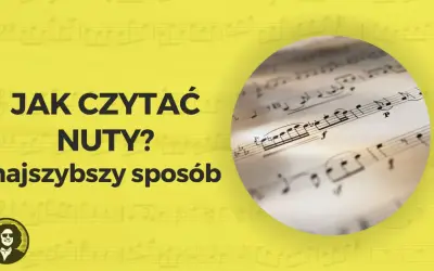Jak czytać nuty na gitarze? Najszybszy sposób. Nuty na tle żółtej kartki z nutami.