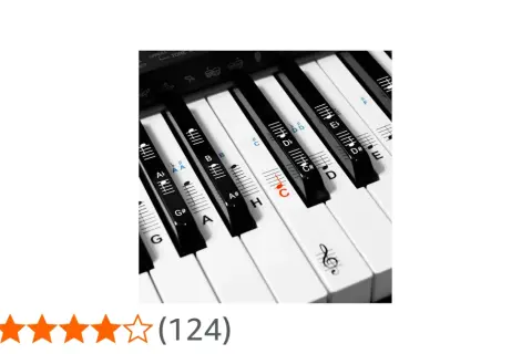 Naklejki na pianino z nutami i literami ułatwiają naukę gry.
