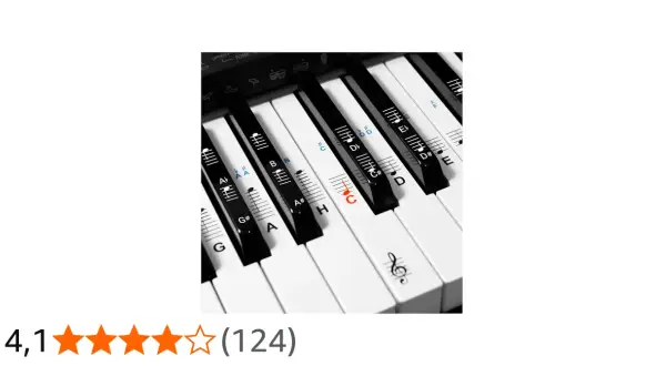 Naklejki na pianino z nutami i literami ułatwiają naukę gry.