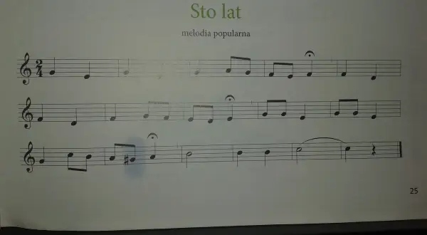 Nuty na pianino do utworu "Sto lat". Melodia popularna, gotowa do zagrania.