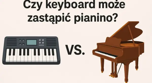Keyboard i pianino stoją obok siebie, z napisem "VS." pośrodku.