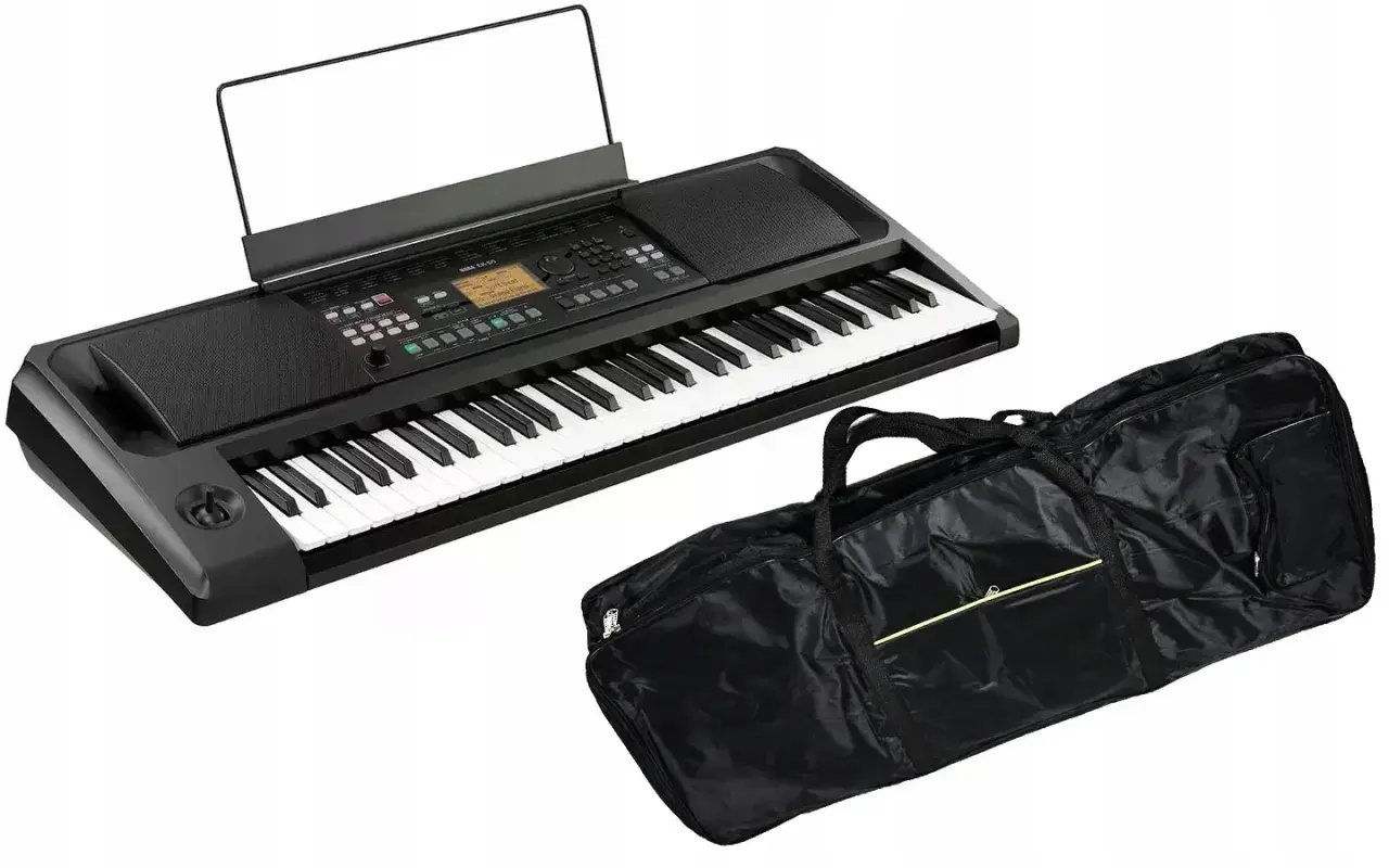 Czarny pokrowiec na keyboard, idealny do transportu i ochrony instrumentu.