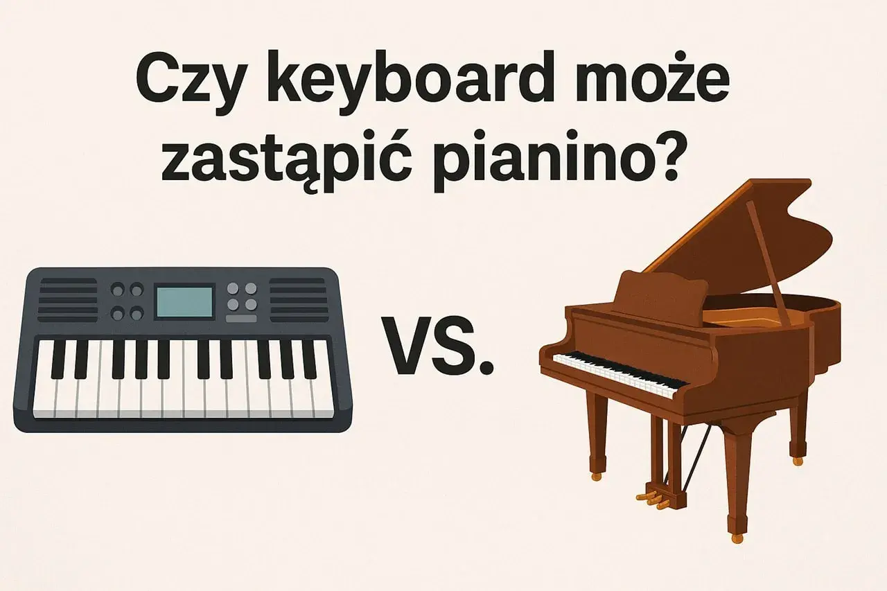 Keyboard i pianino stoją obok siebie, z napisem "VS." pośrodku.