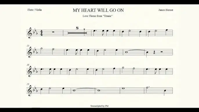 schemat palcowania flet prosty my heart will go on