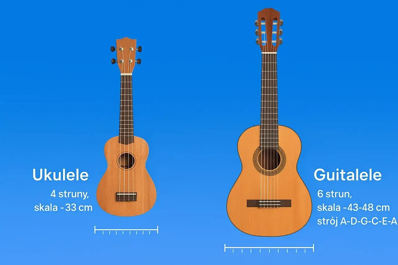 Ukulele i guitalele – mała gitara jak się nazywa? Porównanie instrumentów: ukulele 4 struny, guitalele 6 strun.