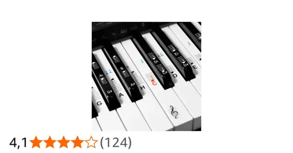 Naklejki na pianino z nutami i literami ułatwiają naukę gry.