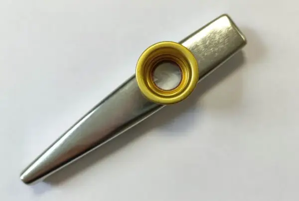 Metalowe kazoo, proste i klasyczne. Zastanawiasz się kazoo co to? To instrument, który każdy potrafi obsłużyć!
