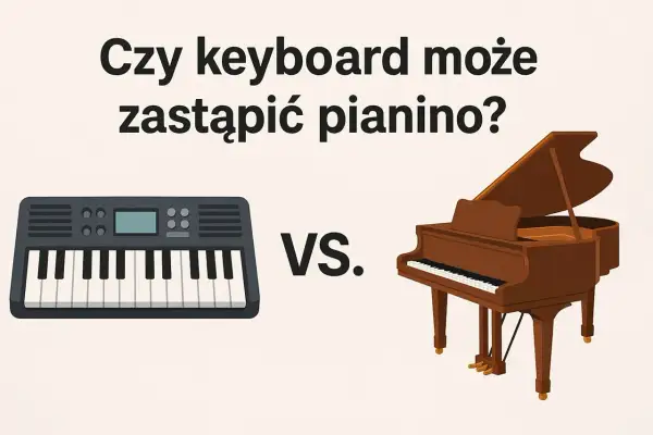 Keyboard i pianino stoją obok siebie, z napisem "VS." pośrodku.